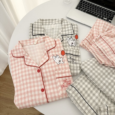 长裤格子男士薄款纱布家居服