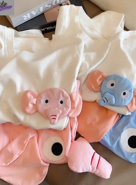 WALKING 新款夏季睡衣学生男女可爱搞怪大象裤情侣短袖短裤家居服