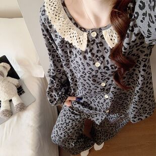 豹纹纯棉睡衣女春秋季 薄款 长袖 家居服套装 可外穿 长裤 2026年新款