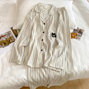 WALKING 卡通小黑猫情侣睡衣春秋季长袖长裤云朵棉韩男女生家居服