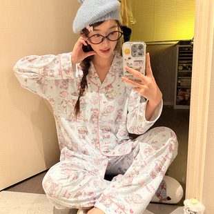 韩版可爱猫咪磨毛德绒睡衣女款冬季保暖家居服2025新款可外穿套装