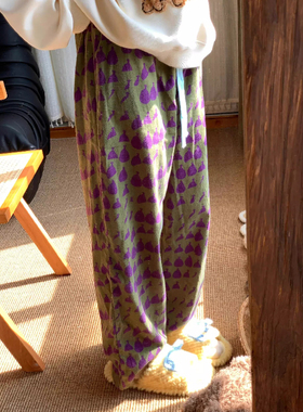 WALKING韩版复古小众别致创意绿紫瓶休闲裤可爱慵懒风外穿遛弯裤