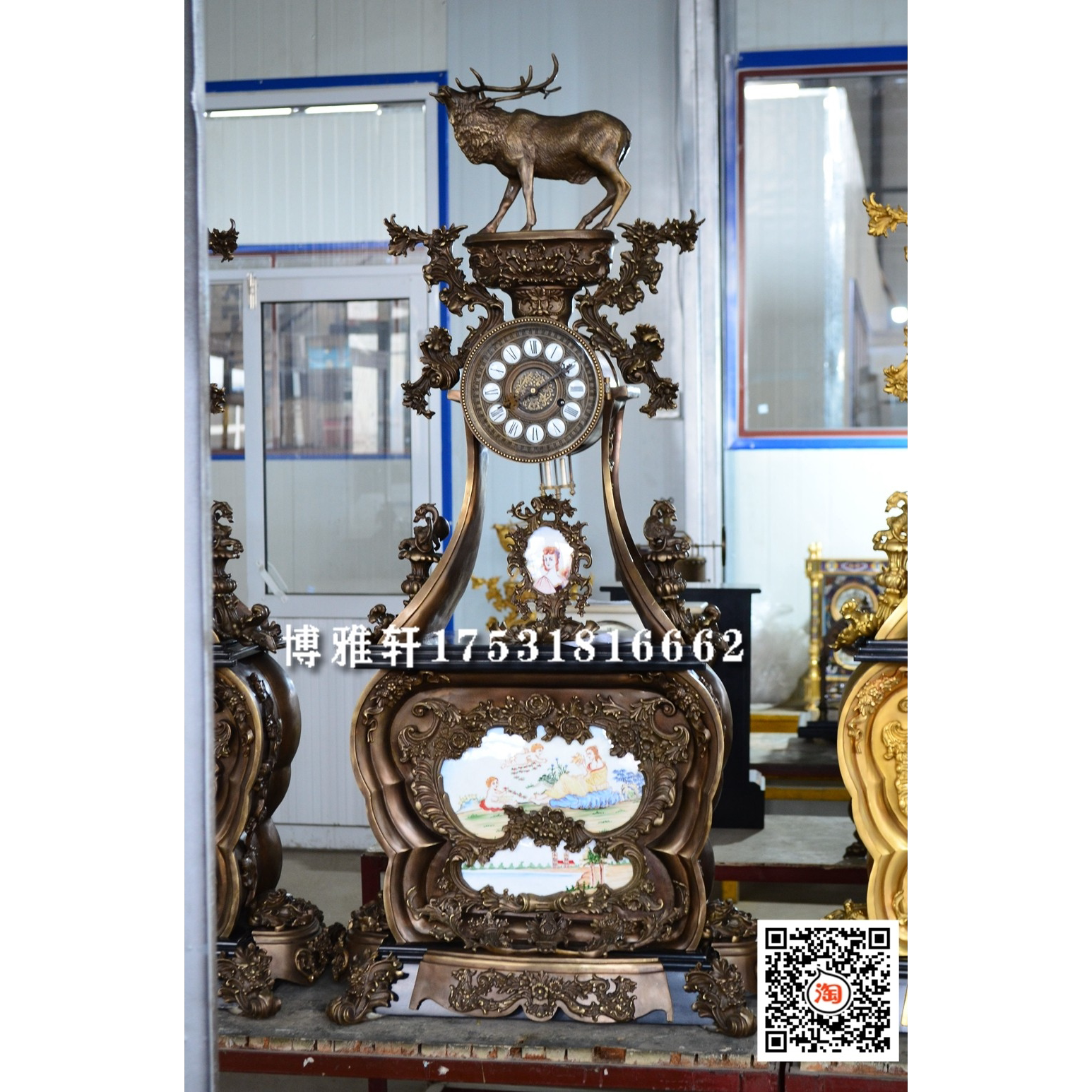 鹿钟纯铜机械老式发条立钟古典仿故宫古董收藏样板间壁炉风水报时