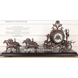 钟表四马拉车纯铜机械座钟仿故宫家居客厅条案摆钟驷马战车欧式钟