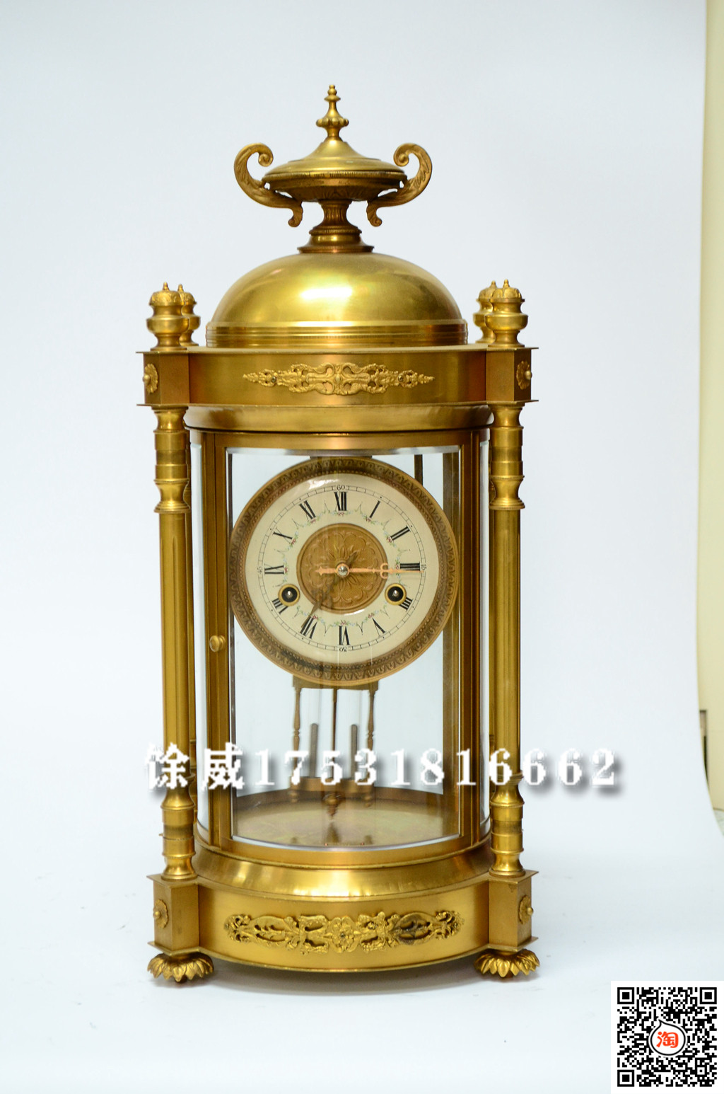 座钟 金色纯铜机械报时座钟 欧式家居软装 仿古董发条上弦西洋钟