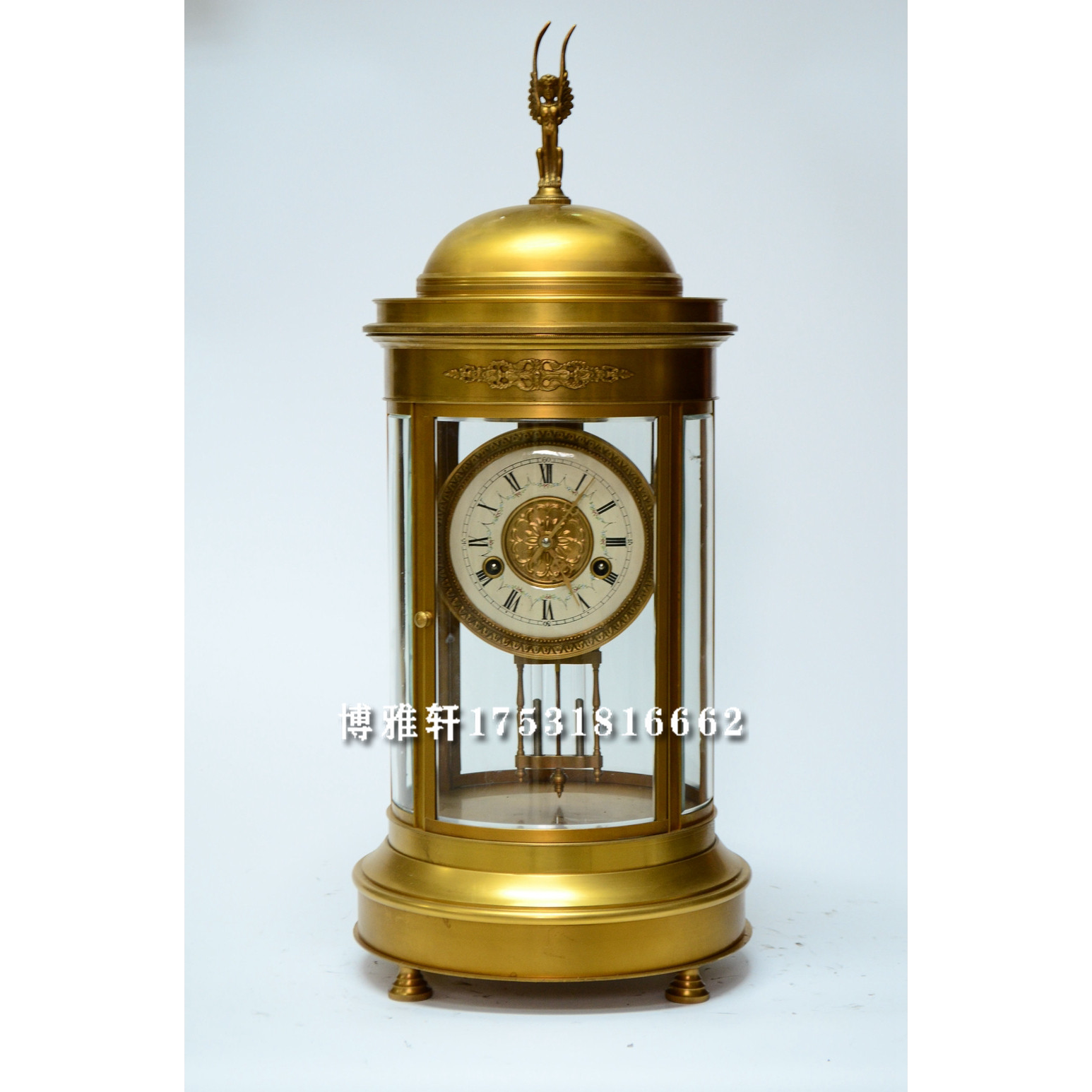古钟圆亭式宫廷飞人纯铜机械座钟欧式古典仿古董三五报时仿法国钟