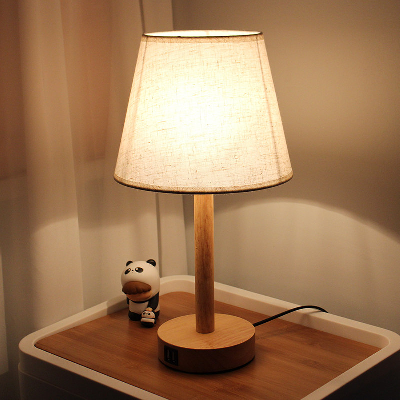 欧式实木台灯USB充电触摸北欧ins少女简约现代卧室床头灯浪漫时尚