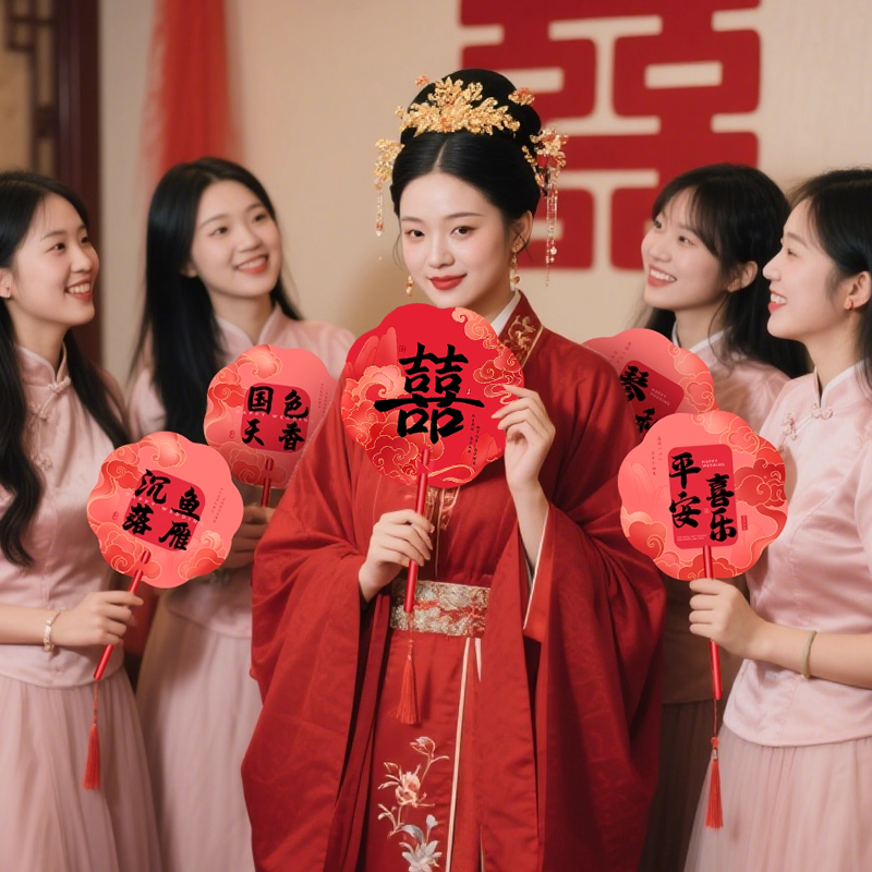 接亲结婚伴娘新娘姐妹团古风扇子