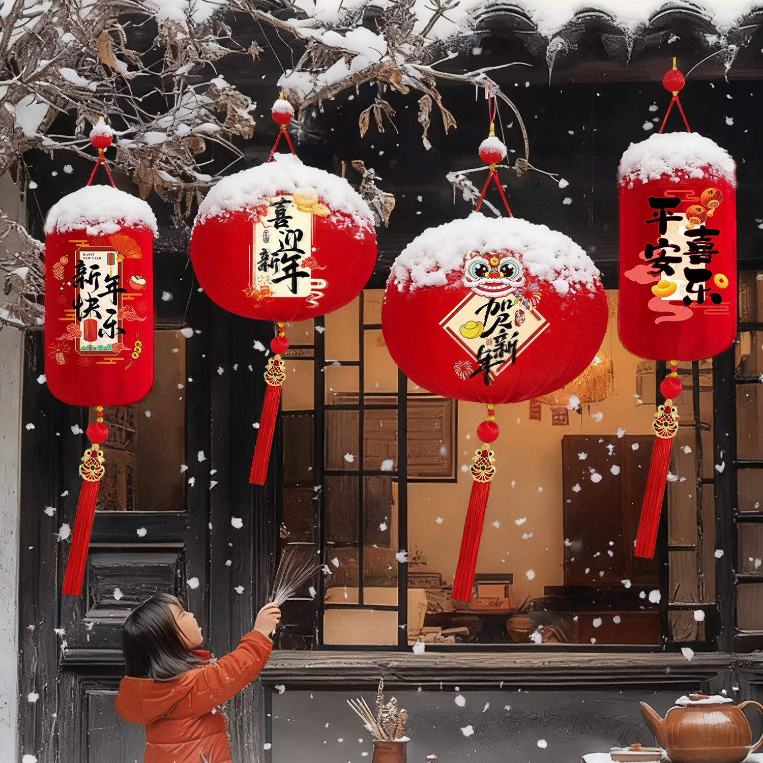 新年装饰2026新款大红灯笼一对