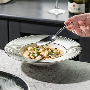 银色陶瓷日式菜早家用牛扒排沙拉甜品平盘意面盘创意碟西餐具盘子