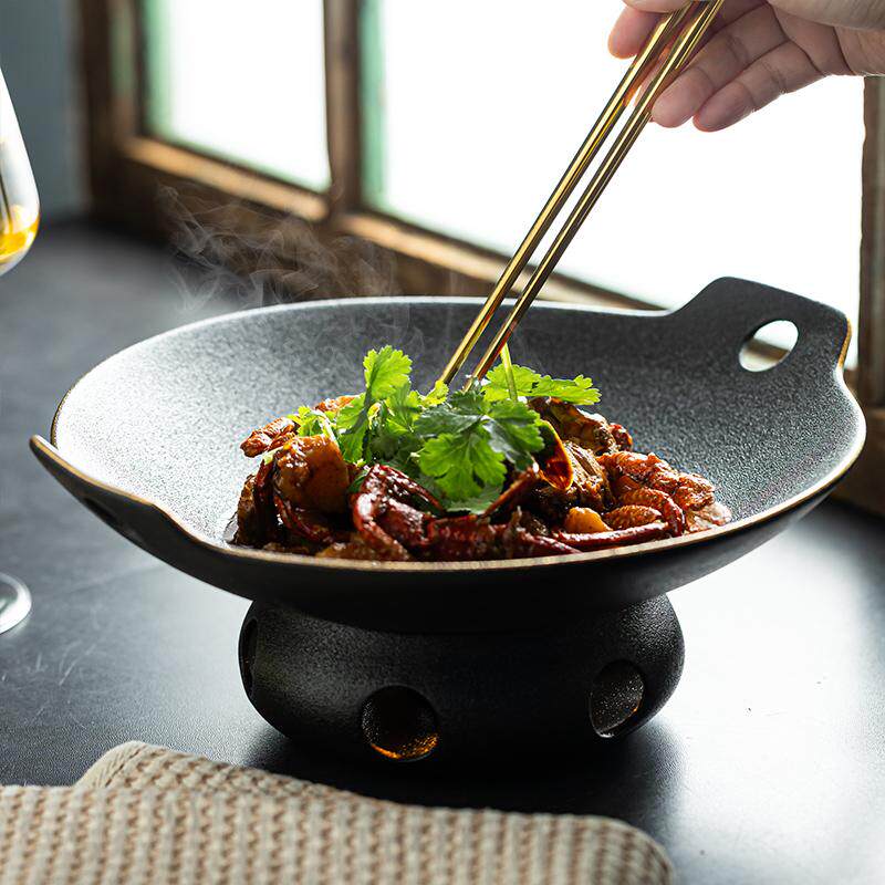 磨砂黑西餐盘加热炉蜡烛明炉