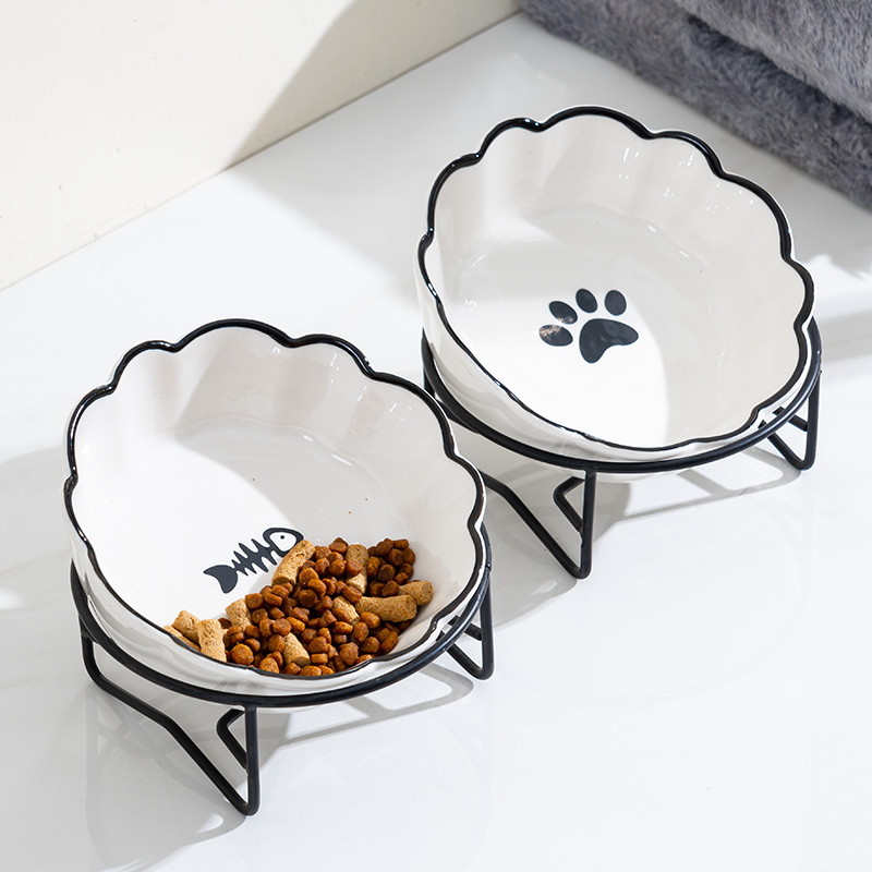 猫碗陶瓷斜口高脚猫咪食盆护颈