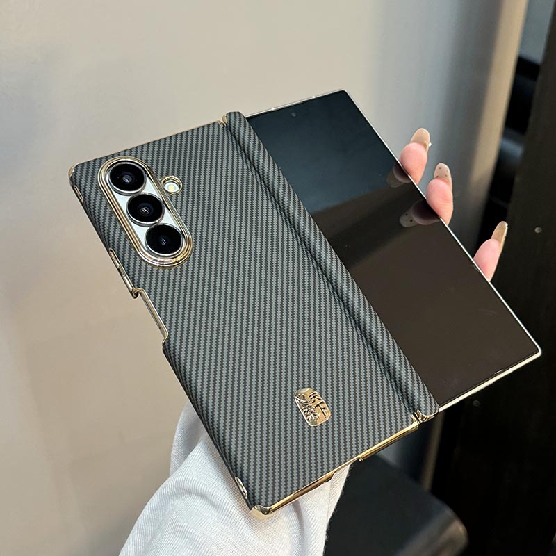 适用于三星W26心系天下折叠屏手机壳Z Fold7双中轴碳纤维纹理W25保护套ZFold6凯夫拉纹中轴轻薄商务男女外壳
