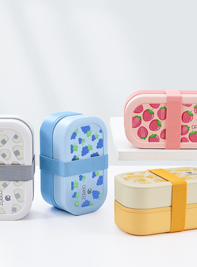 CAMUZ日式双层饭盒 可微波炉加热专用便当盒密封分隔可爱带饭餐盒