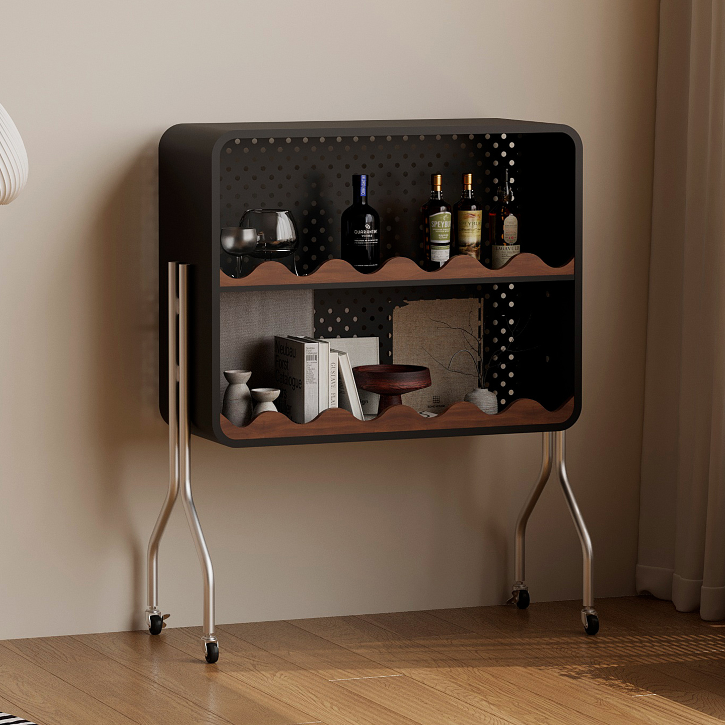 祖赛中古风客厅酒柜展示柜带轮