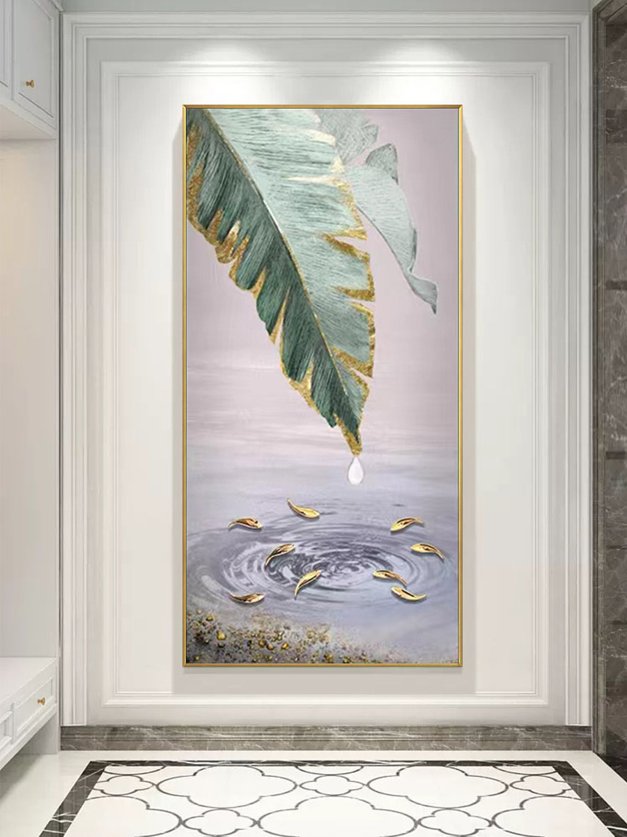 新品纯手过绘九鱼油画入户廊玄关现代轻奢装饰画走道大业大竖版家
