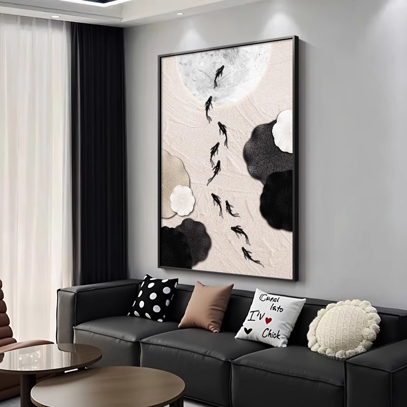 现代简约九鱼图客厅装饰画高级感沙发背景墙挂画意式极简餐厅壁画图片