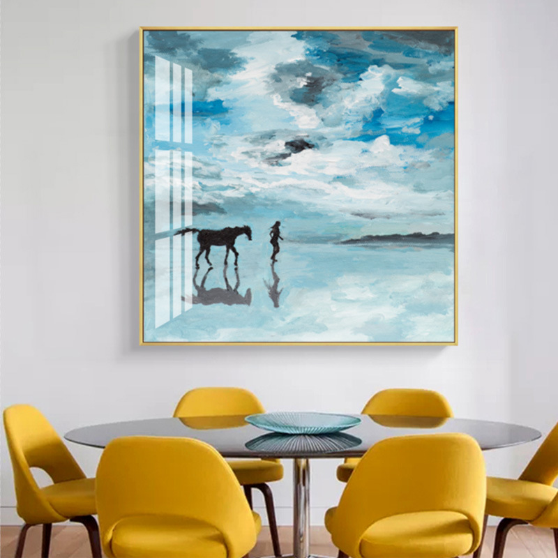 北欧抽象装饰画现代简约蓝色正方形挂画餐厅大幅玄关壁画晶瓷画图片