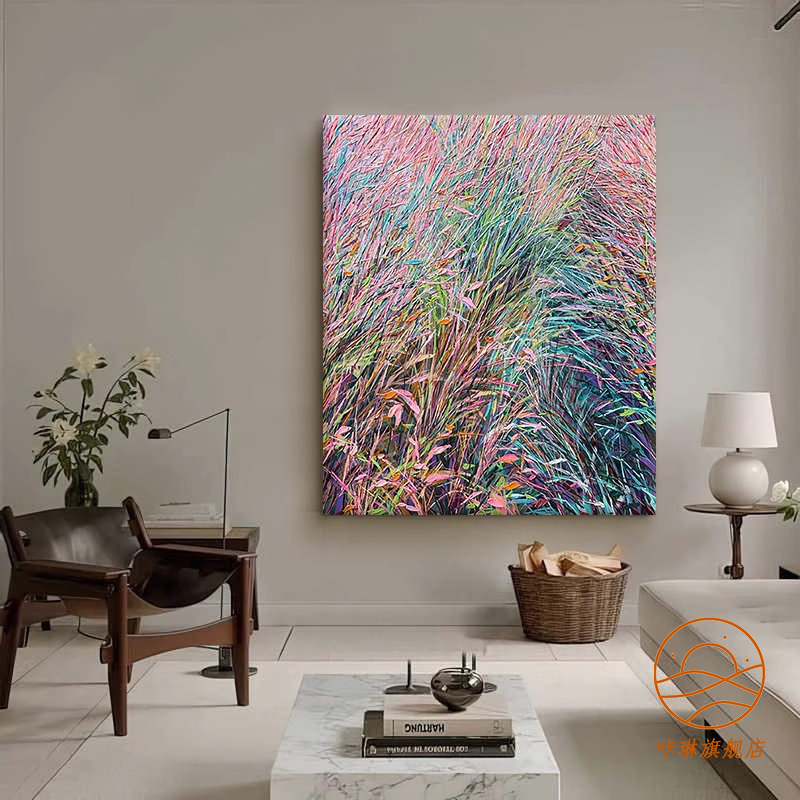 多彩线条花丛抽象植物装饰画烟花客厅沙发背景墙入户玄关挂画图片