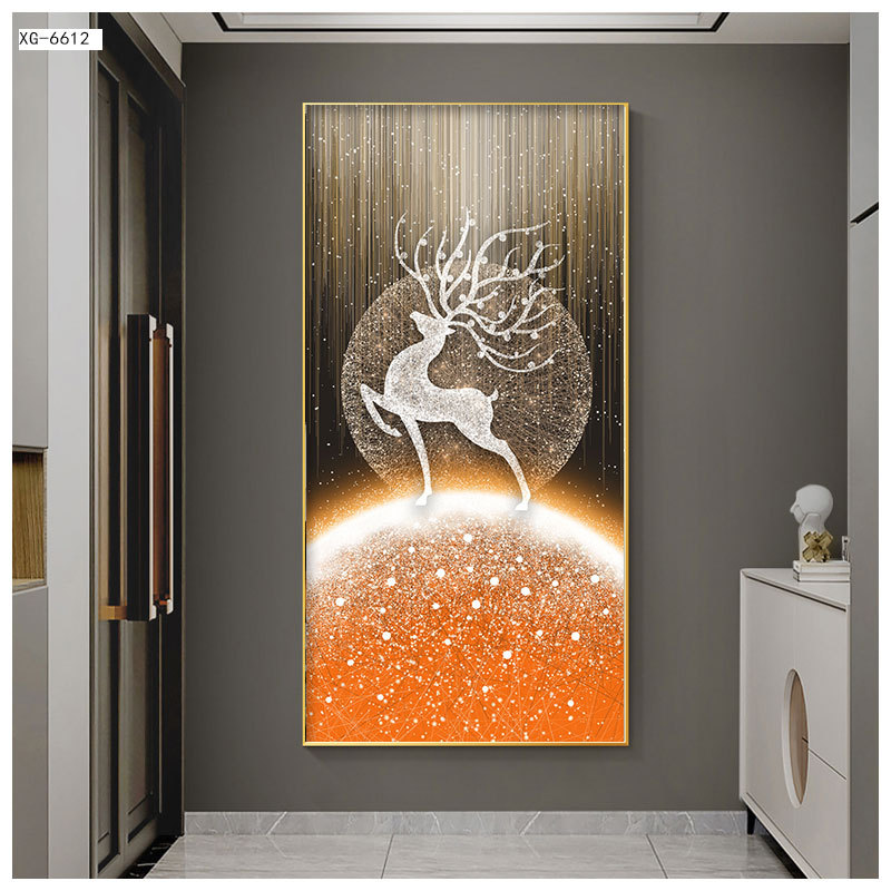 星空麋鹿入户玄关装饰画客厅走廊过道画轻奢正对门晶瓷挂画晶瓷画图片