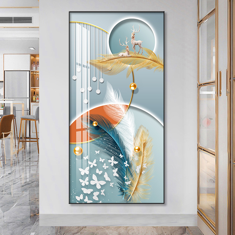 玄关装饰画竖版现代简约轻奢走廊挂画入户正对门过道晶瓷玄关挂画图片