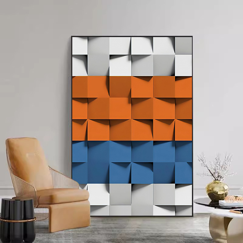 几何抽象立体线条高级灰轻奢绿橙红色块客厅玄关装饰画高级感挂画图片