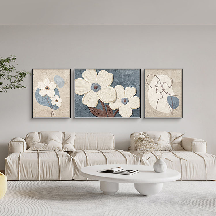 北欧客厅装饰画小清新肌理画挂画立体画奶油风沙发背景墙装饰图片