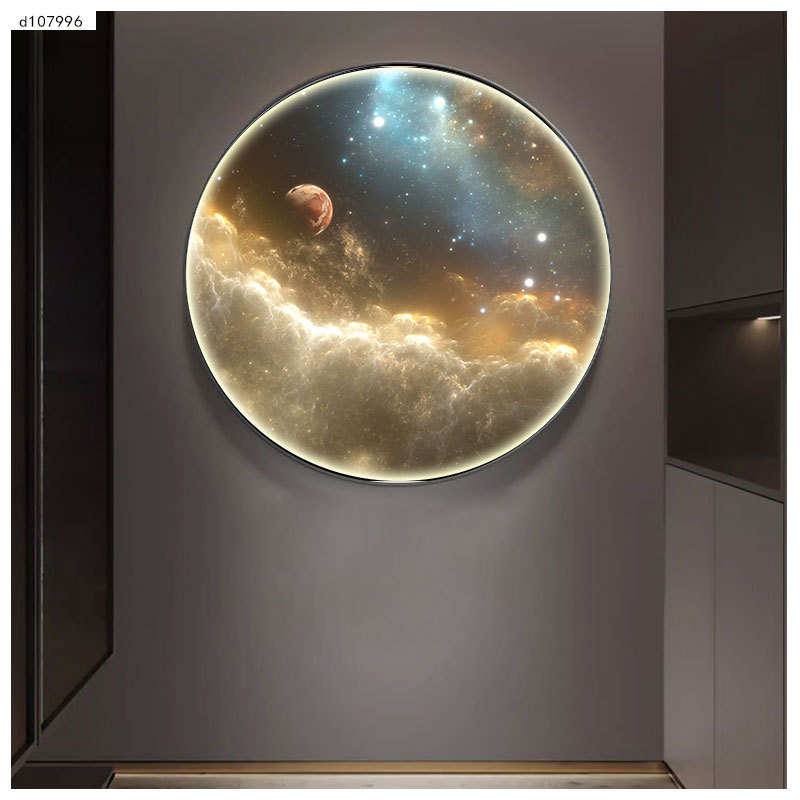 宇宙太阳系星球儿童画床画餐厅装饰画饭厅壁画餐厅圆形圆形画图片