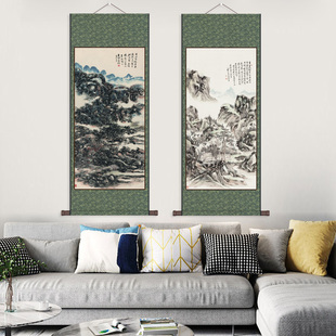 促销近代名家黄宾虹山水画 名家字画国画 水墨画绢画布艺装饰画卷