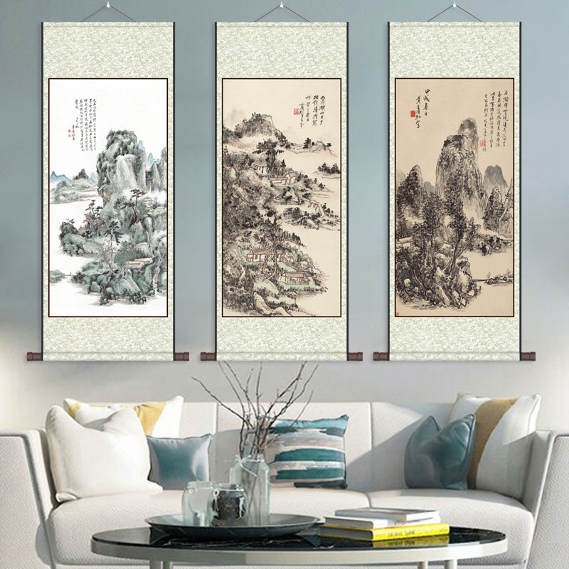 近代名家黄宾虹山水画 名家字画国画 水墨画绢画布艺装饰画卷轴画