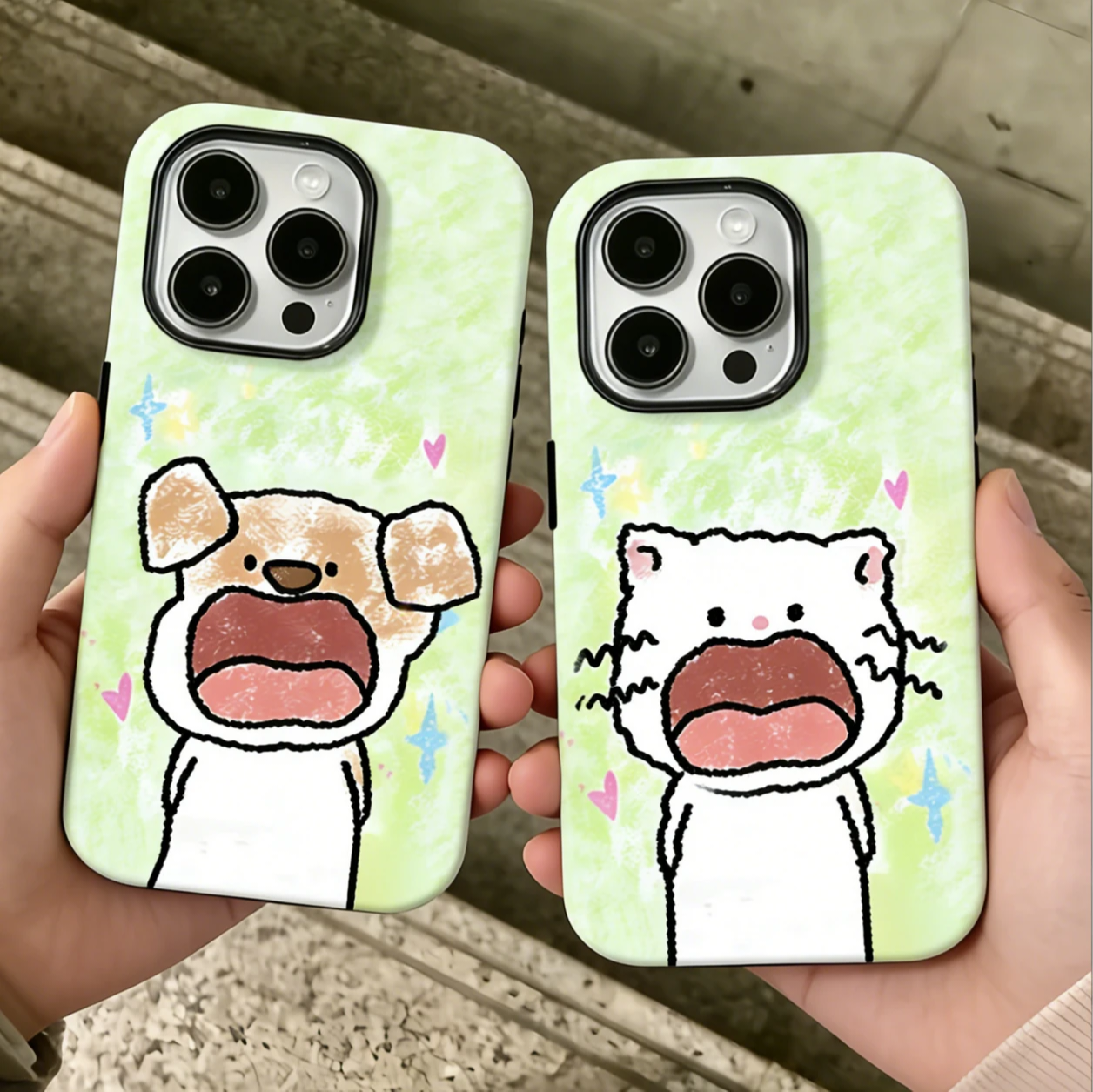 张嘴猫狗情侣手机壳苹果17Promax华为vivo春日涂鸦iPhone16pro小猫小狗情侣款OPPO小米15春天14猫咪狗狗p适配