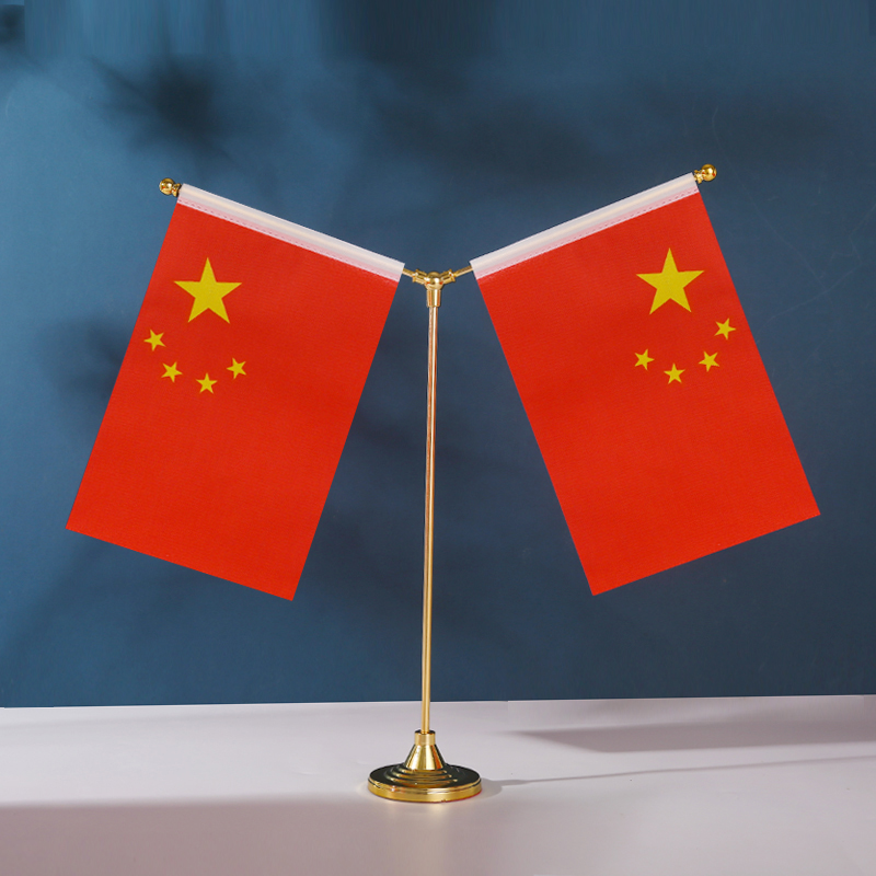十一国庆节桌面装饰小红旗办公室会议室旗架Y型水晶桌摆氛围布置