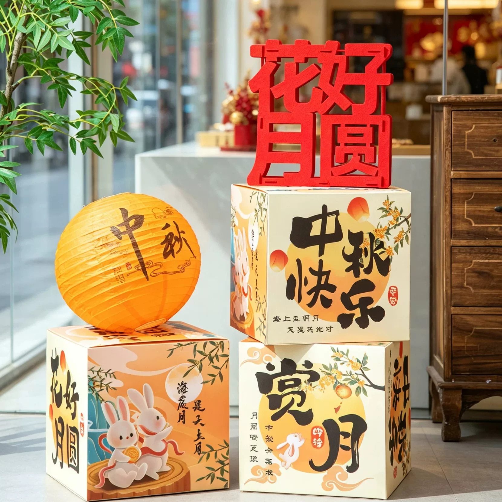 国庆节中秋节十一装饰氛围布置套餐商场门店门口礼盒堆头KT板路引