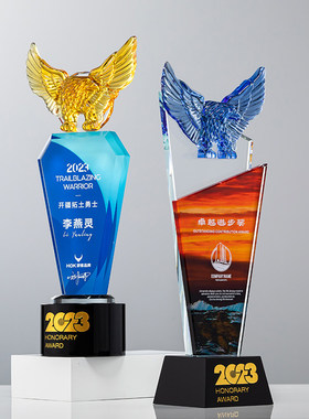 雄鹰水晶奖杯彩印雕刻雏鹰奖优秀员工精英奖牌月度销冠纪念品