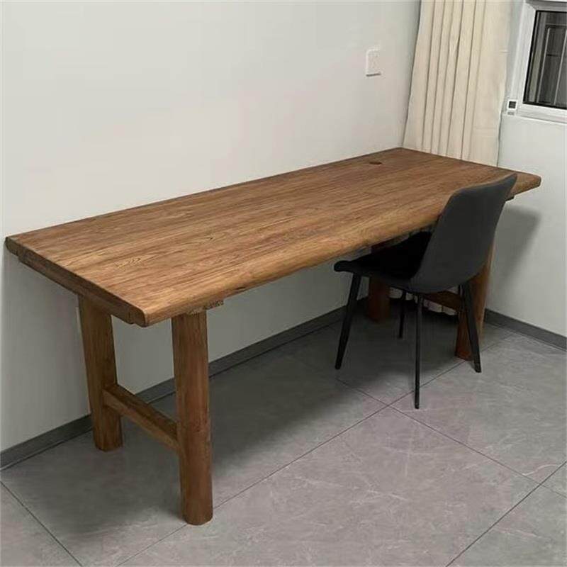老榆木茶桌实木餐桌榆木桌子榆木书桌原木吧台长条方桌板阳台桌面