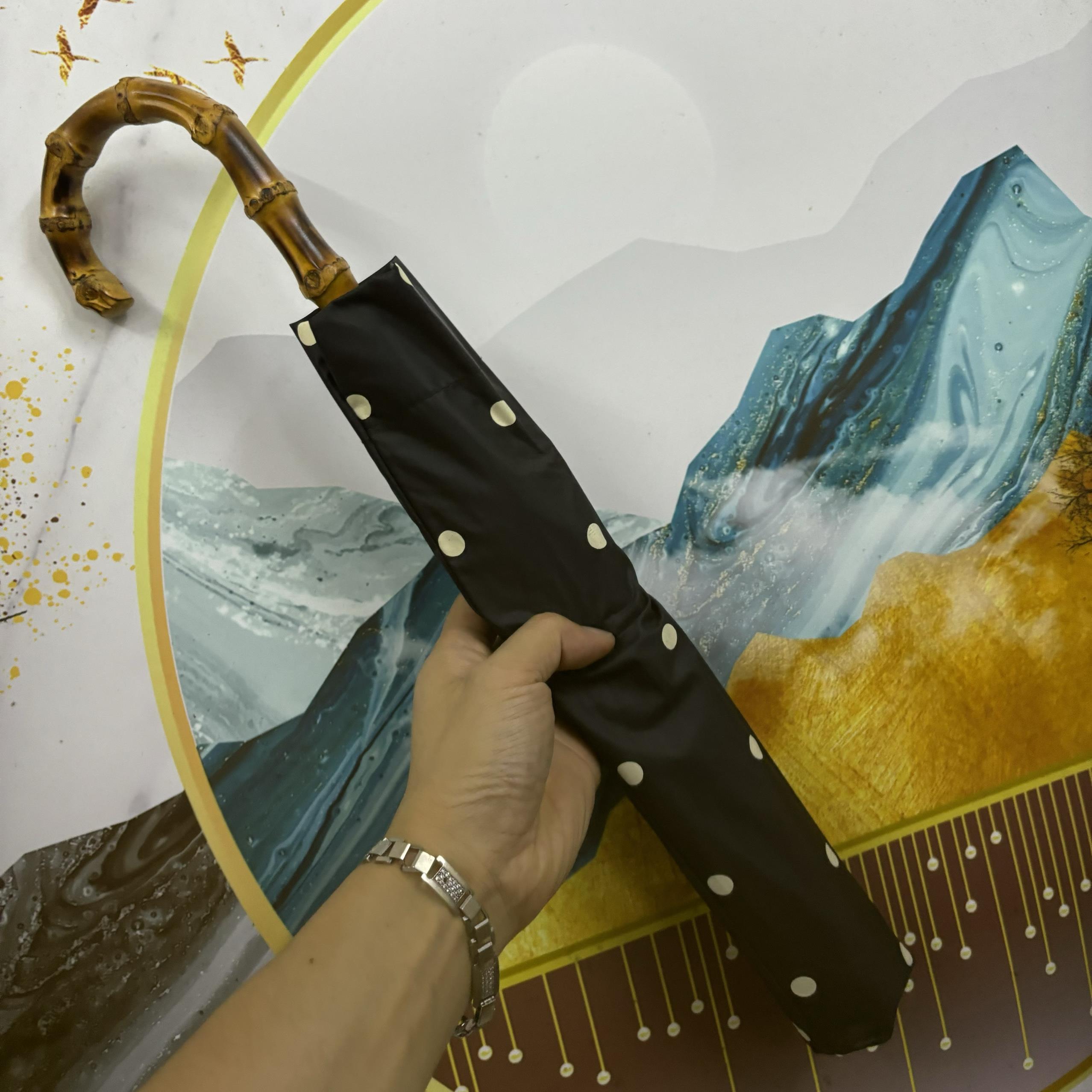 法式波点雨伞女二折叠遮阳晴雨两用竹节防晒防紫外线禁欲系ins风