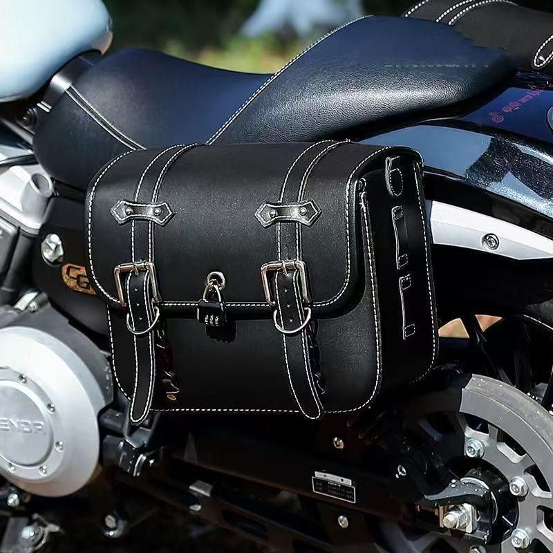 电动车后尾箱防水魔术贴后靠背尾包踏板摩托车复古锁储物箱