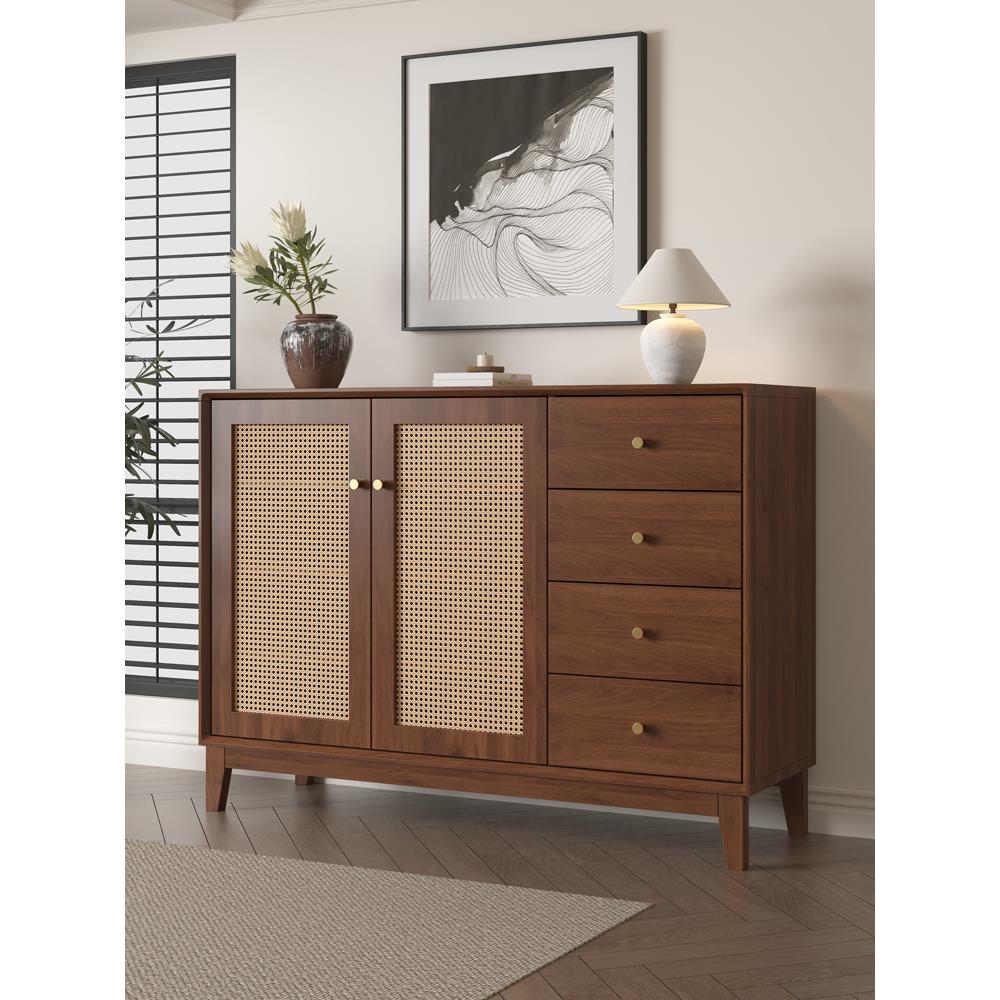 实木斗柜靠墙储物客厅五斗柜藤编入户边柜抽屉收纳橱卧室床尾柜