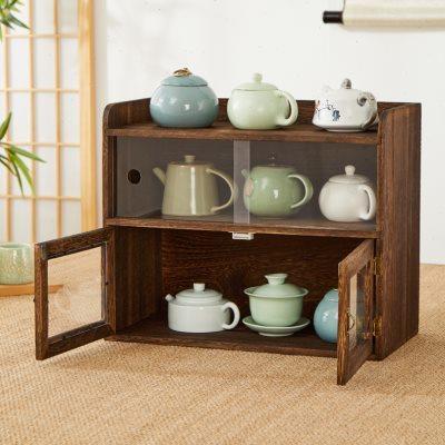实木防尘收纳柜桌面收纳盒茶具置物架咖啡杯子化妆品杂物储物柜子