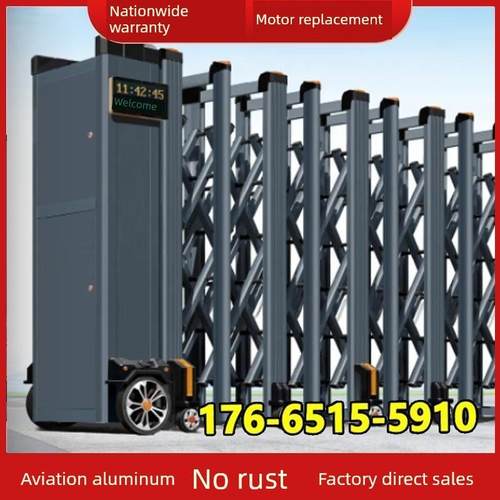 304不锈钢学校工地折叠滑动门铝合金电动伸缩门收缩遥控自动门