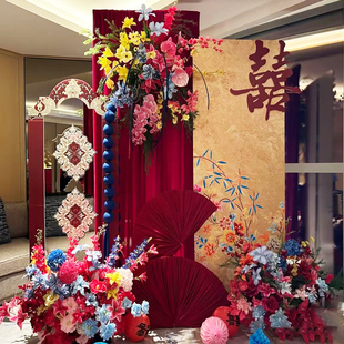 新中式婚房装扮布置立牌男女方卧室出嫁晨袍拍照氛围背景墙kt板