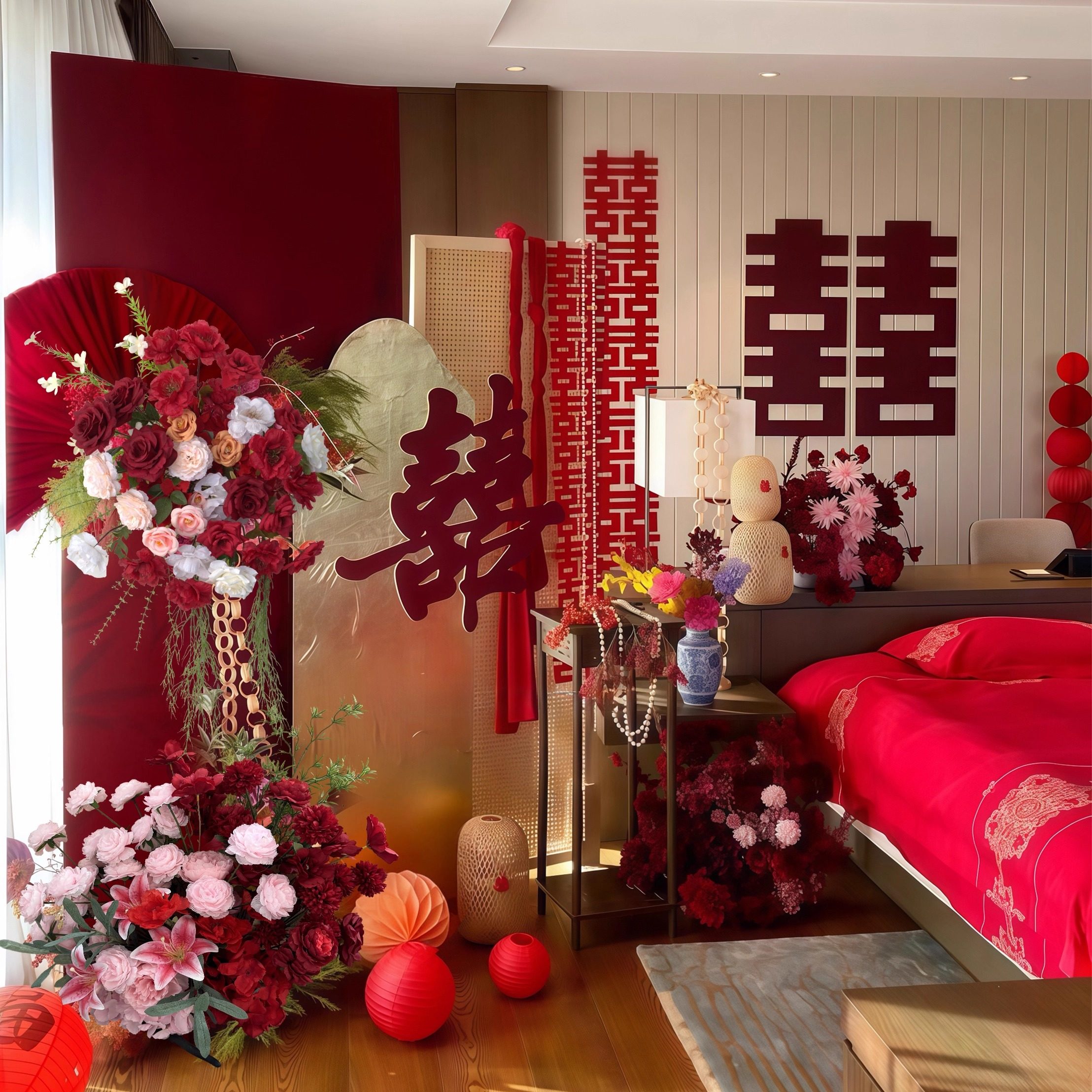 新中式红色婚房装饰拍照背景接亲氛围感女方家新房场景布置KT板,节庆用品/礼品,婚房装扮用品,淘宝优惠券,粉丝福利购,淘宝优惠卷