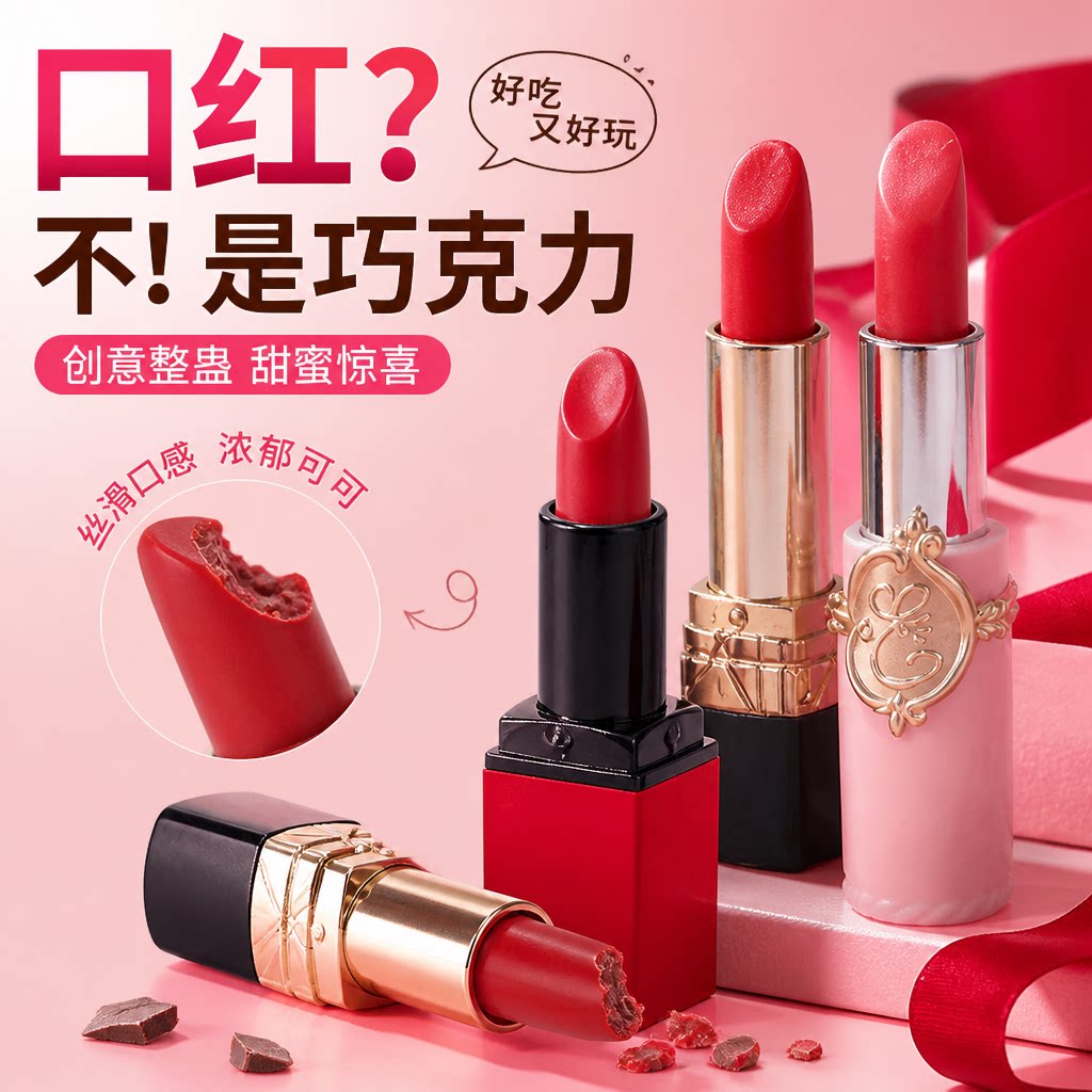 口红糖可食用口红巧克力唇膏糖儿童糖果零食创意礼物（代可可脂）
