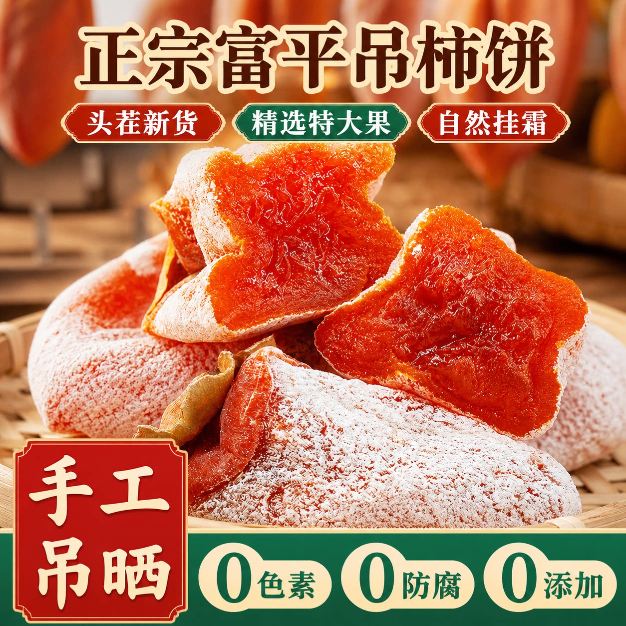 富平柿饼正宗特级吊柿子陕西农家挂霜流心柿子饼干无添加果干零食