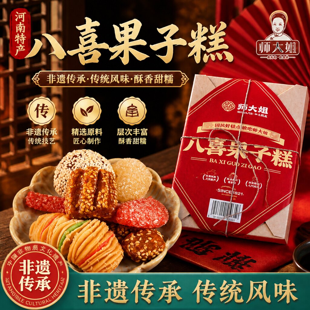 师大姐八喜果子糕老八样糕点羊角蜜三刀河南特产怀旧零食老式80后
