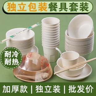 一次性餐具四件套独立包装碗盘筷勺杯子食品级商用酒席加厚打包盒