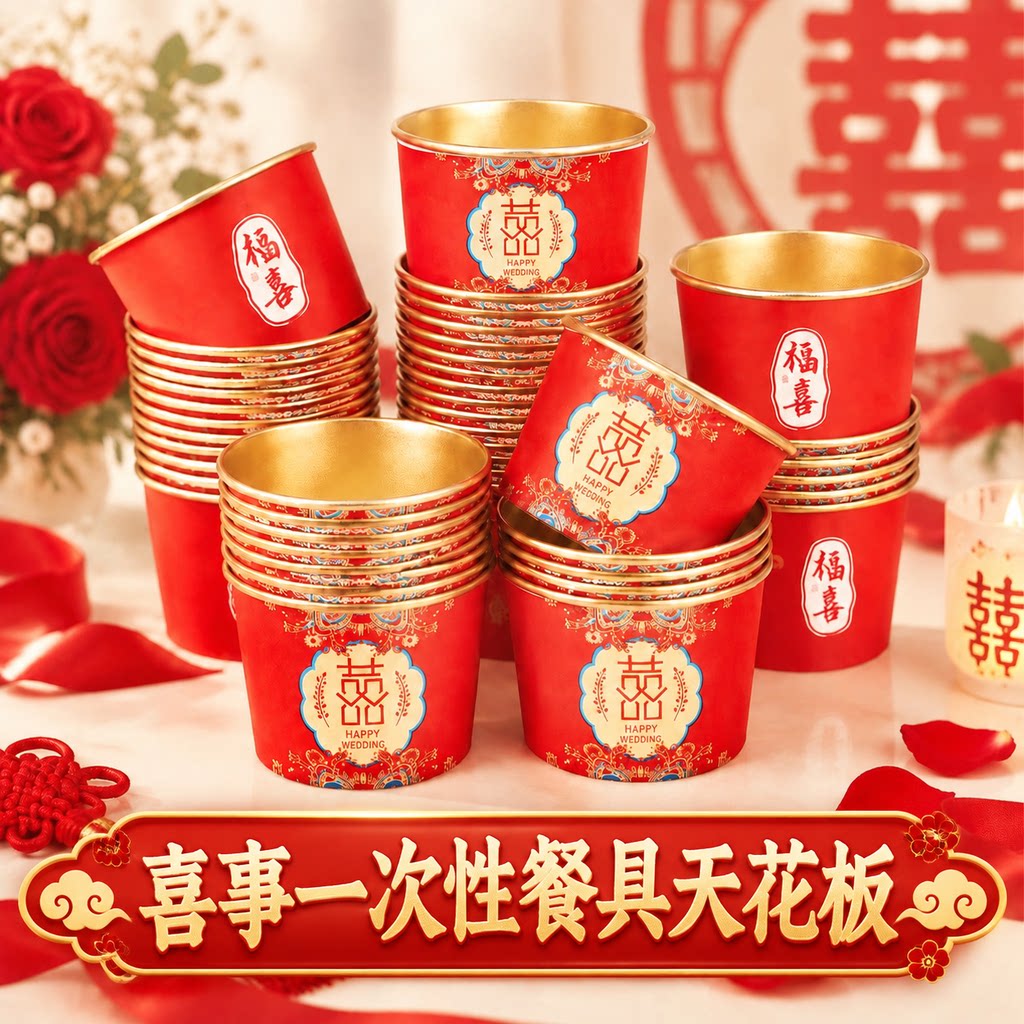 乔迁一次性金箔加厚纸碗纸杯