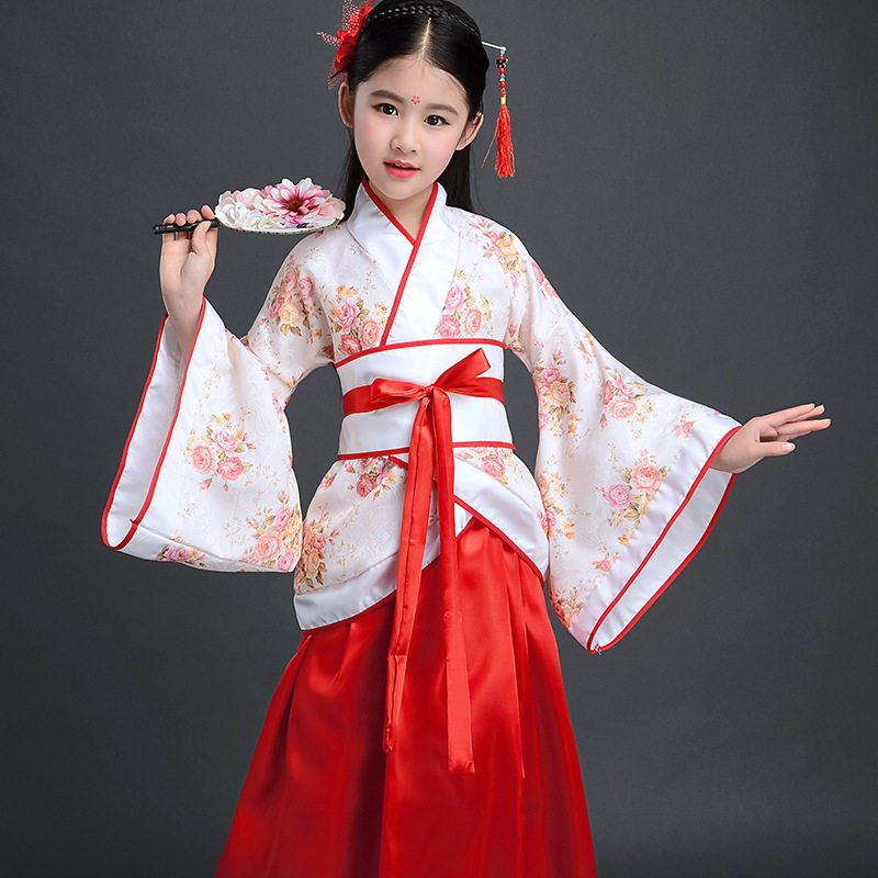 儿童古装女汉服唐装秦朝春秋战国三国贵妃服汉朝格格古代演出服装