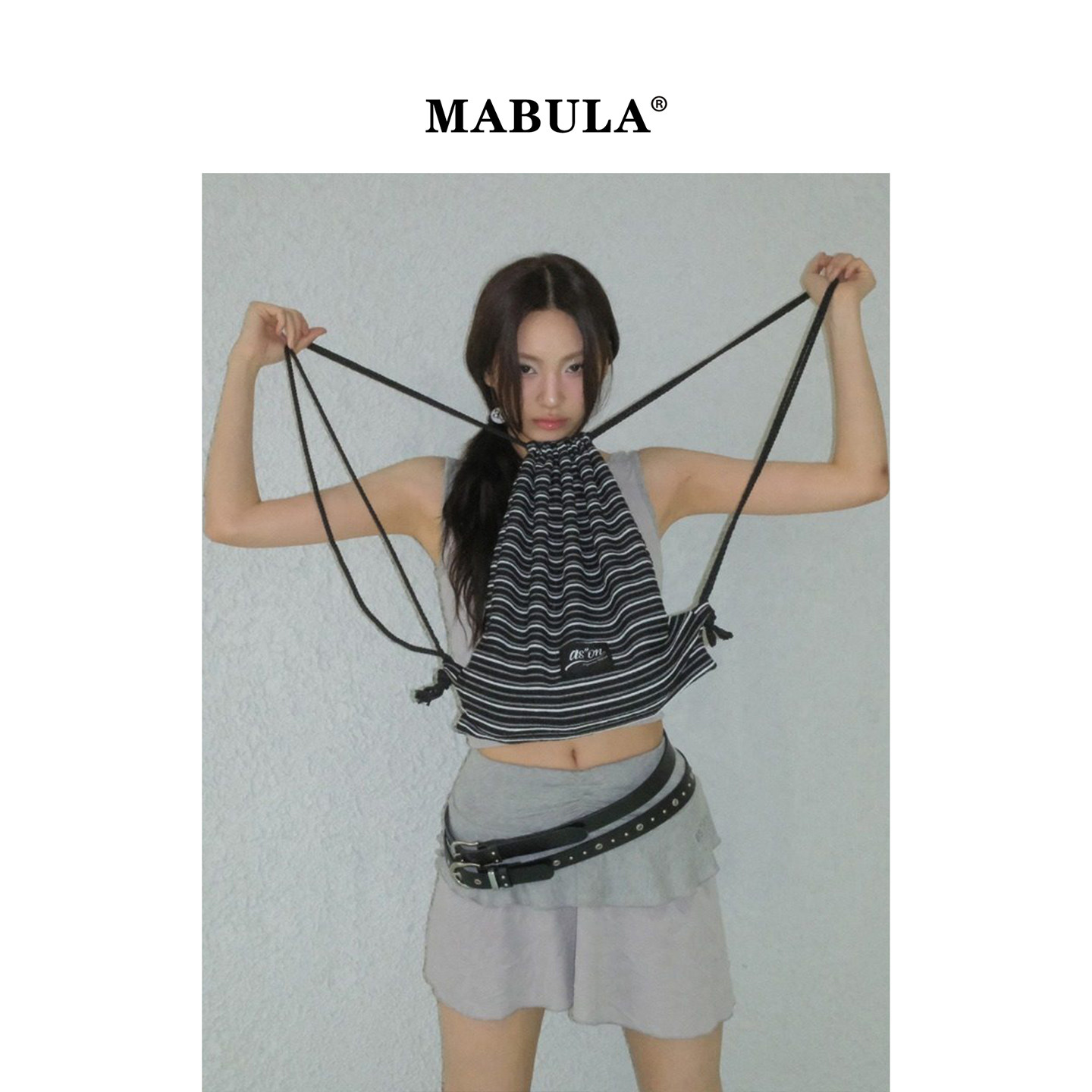 MABULA韩版条纹抽绳双肩收纳包男女2026春季休闲帆布包通勤健身包,箱包皮具/热销女包/男包,时尚帆布包,淘宝优惠券,粉丝福利购,淘宝优惠卷