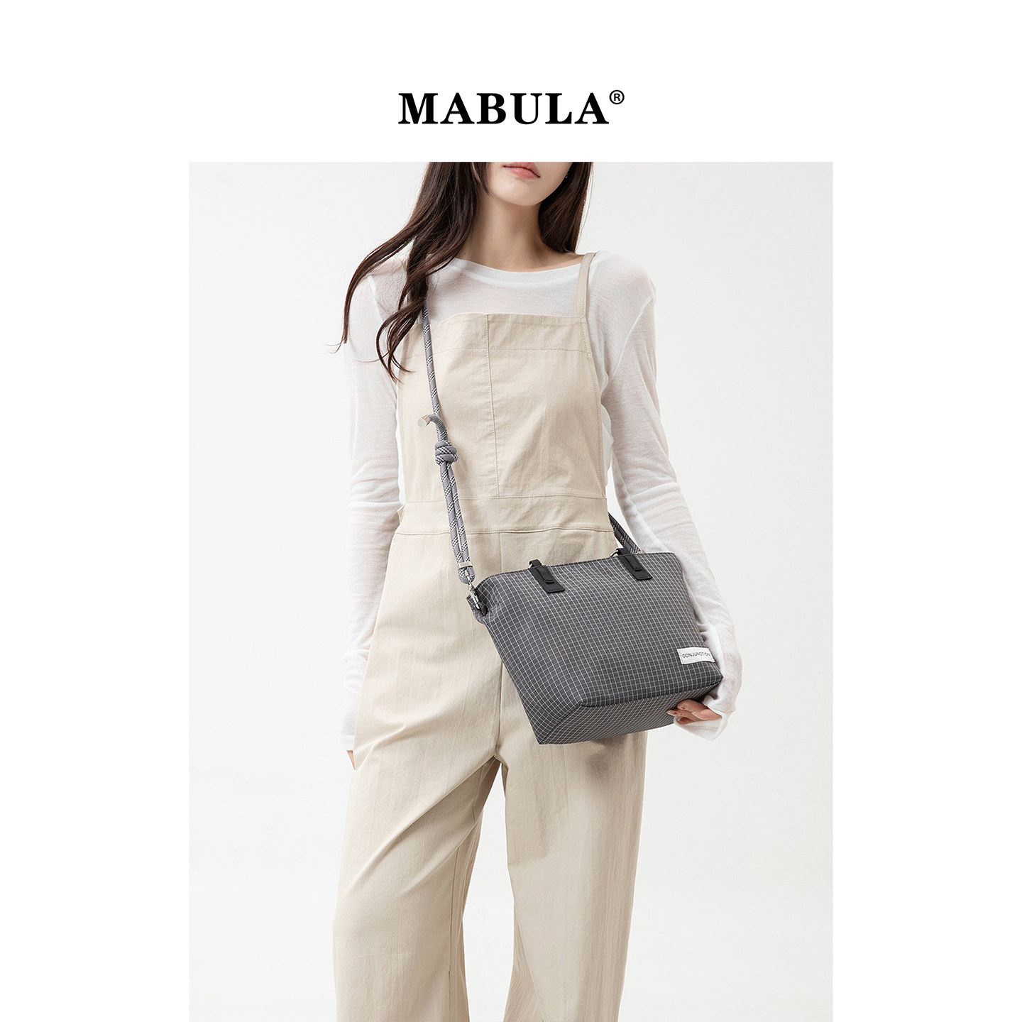 MABULA日系攀岩绳格纹尼龙包女2026春季休闲单肩包通勤百搭斜挎包,箱包皮具/热销女包/男包,托特包,淘宝优惠券,粉丝福利购,淘宝优惠卷